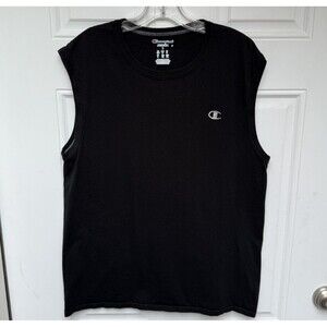 Champion Sleeveless Tshirt Size L Black Logo Crew Neck Muscle Tee